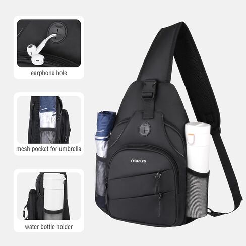 MOSISO Crossbody Sling Bag for Men, Sling Backpack Travel Hiking Daypack, Over Shoulder Bag Small Cross Body Chest Bags with 2 Front Slanted Pockets for Outdoor Casual Commuting, Black in Saudi Arabia