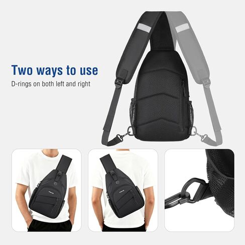 MOSISO Crossbody Sling Bag for Men, Sling Backpack Travel Hiking Daypack, Over Shoulder Bag Small Cross Body Chest Bags with 2 Front Slanted Pockets for Outdoor Casual Commuting, Black in Saudi Arabia