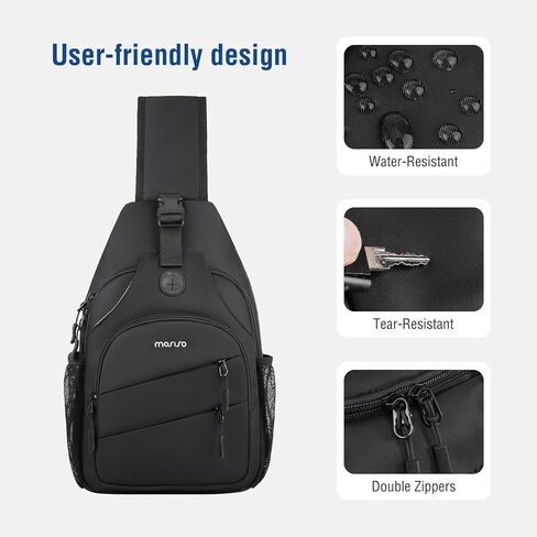 MOSISO Crossbody Sling Bag for Men, Sling Backpack Travel Hiking Daypack, Over Shoulder Bag Small Cross Body Chest Bags with 2 Front Slanted Pockets for Outdoor Casual Commuting, Black in Saudi Arabia