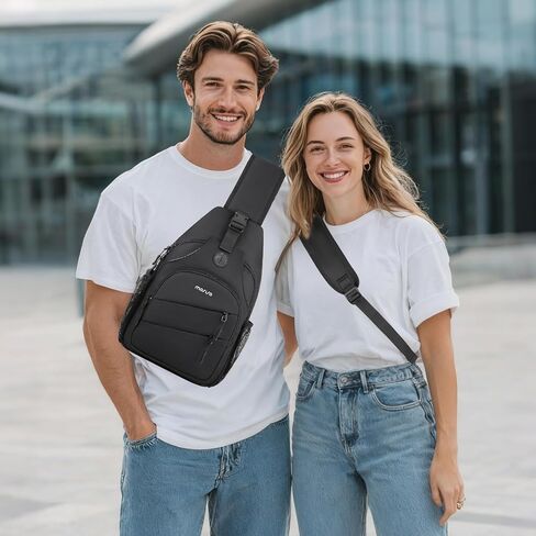 MOSISO Crossbody Sling Bag for Men, Sling Backpack Travel Hiking Daypack, Over Shoulder Bag Small Cross Body Chest Bags with 2 Front Slanted Pockets for Outdoor Casual Commuting, Black in Saudi Arabia