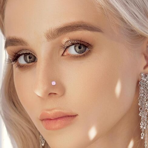 8PCS Pink Nose Ring, 18G L Shaped Nose Ring NosePiercing Jewerly Pink Glitter NoseRings NoseStuds for Women Men Round Square Heart Star in Kuwait