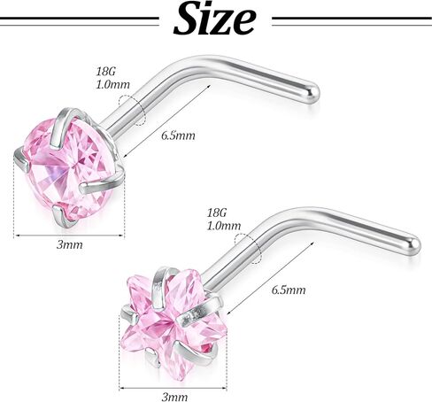 8PCS Pink Nose Ring, 18G L Shaped Nose Ring NosePiercing Jewerly Pink Glitter NoseRings NoseStuds for Women Men Round Square Heart Star in Kuwait