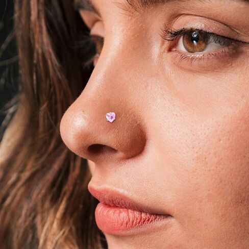 8PCS Pink Nose Ring, 18G L Shaped Nose Ring NosePiercing Jewerly Pink Glitter NoseRings NoseStuds for Women Men Round Square Heart Star in Kuwait