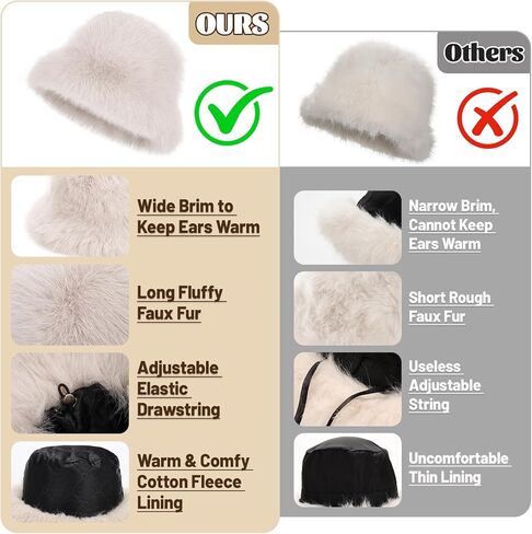 Women’s Fuzzy Faux Fur Bucket Hat Winter Warm Furry Hat Wide Brim Fisherman Cap in Saudi Arabia