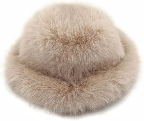 Women's Fuzzy Wide Brim Faux Fur Bucket Hat Winter Warmer Fisherman Cap Russian Hats in Saudi Arabia