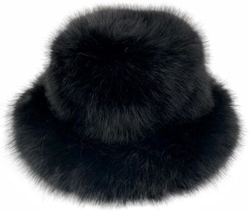 Women's Fuzzy Wide Brim Faux Fur Bucket Hat Winter Warmer Fisherman Cap Russian Hats in Saudi Arabia