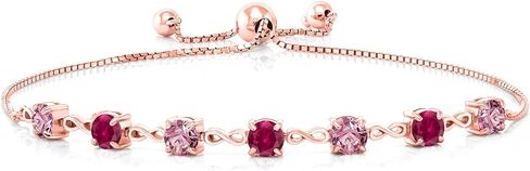 Gem Stone King 18K Rose Gold Plated Silver Pink Lab Grown Diamond and Red Created Ruby Infinity Links Bracelet For Women (2.64 Cttw, Round 4.5MM, Fully Adjustable Up to 9 Inch) in Saudi Arabia