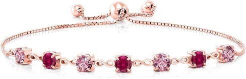 Gem Stone King 18K Rose Gold Plated Silver Pink Lab Grown Diamond and Red Created Ruby Infinity Links Bracelet For Women (2.64 Cttw, Round 4.5MM, Fully Adjustable Up to 9 Inch) in Saudi Arabia