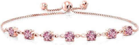 سوار Gem Stone King مطلي بالذهب الوردي عيار 18 قيراط فضي وردي Lab Grown Diamond Infinity Links للنساء (2.52 قيراط، مستدير 4.5 مم، قابل للتعديل بالكامل حتى 9 بوصة) in Saudi Arabia