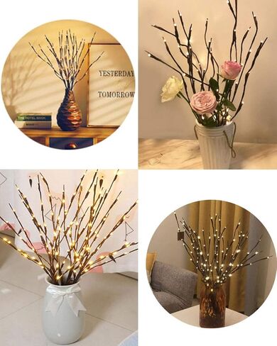 أضواء فرع LED، تعمل بالبطارية، أبيض دافئ، بني، بلاستيك، 20 مصباح LED، 5 أعمدة قابلة للانحناء، 25 بوصة، ديكور مكتب حديث in Kuwait