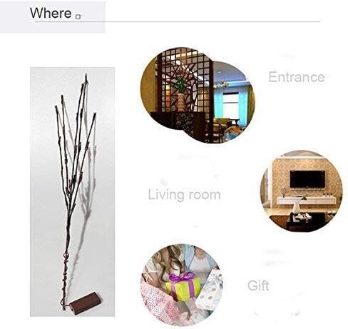 أضواء فرع LED، تعمل بالبطارية، أبيض دافئ، بني، بلاستيك، 20 مصباح LED، 5 أعمدة قابلة للانحناء، 25 بوصة، ديكور مكتب حديث in Kuwait