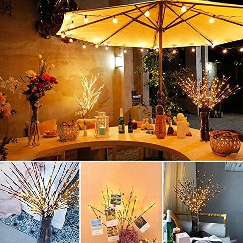 أضواء فرع LED، تعمل بالبطارية، أبيض دافئ، بني، بلاستيك، 20 مصباح LED، 5 أعمدة قابلة للانحناء، 25 بوصة، ديكور مكتب حديث in Kuwait