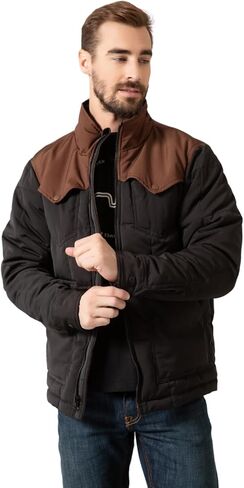 Kimes Ranch Colt Men’s Quilted Puffer Jacket, Western Yoke, Color-Blocked Design with Leather Patch in Saudi Arabia