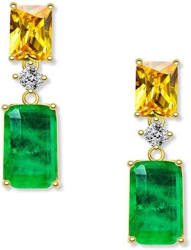 14K Solid Gold over S925 Rectangular 5 Carat Emerald Long Drop Earrings with Moissanite, Suitable for Any Outfit in Saudi Arabia