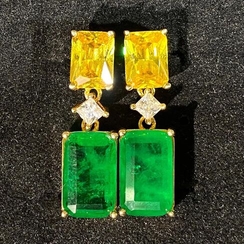 14K Solid Gold over S925 Rectangular 5 Carat Emerald Long Drop Earrings with Moissanite, Suitable for Any Outfit in Saudi Arabia