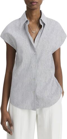 Vince Womens Ticking Stripe Cap Sleeve Blouse in Saudi Arabia