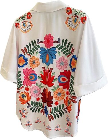 Verdusa Women's Floral Button Up Blouse Half Sleeve Tropical Shirts Vacation Collared Tops in Saudi Arabia
