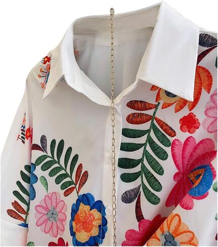 Verdusa Women's Floral Button Up Blouse Half Sleeve Tropical Shirts Vacation Collared Tops in Saudi Arabia
