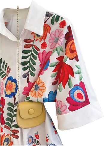 Verdusa Women's Floral Button Up Blouse Half Sleeve Tropical Shirts Vacation Collared Tops in Saudi Arabia