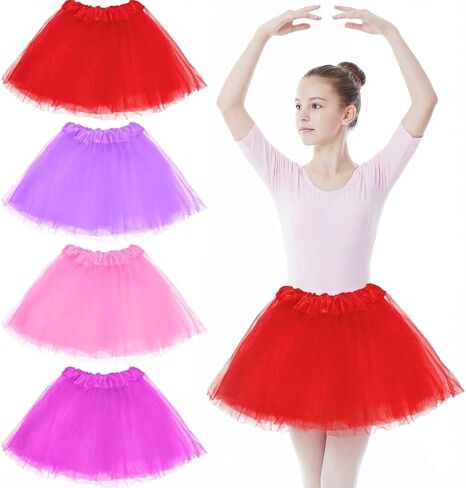 Tutu Skirts, 4 Pcs 3 Layered Multicolor Tutus Tulle Dance Skirt for Ballet Dance Christmas Costume in Saudi Arabia