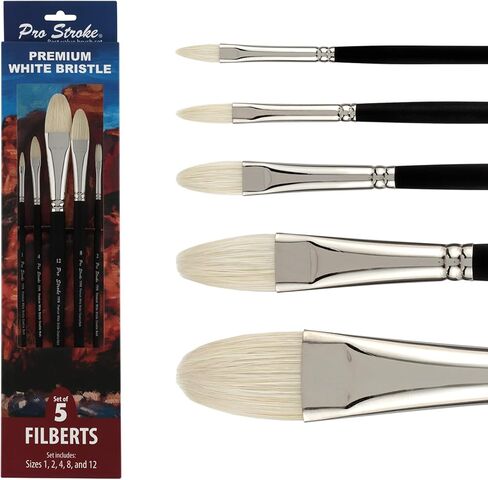 Creative Mark Mark Pro Stroke Premium White Chungking Hog Bristle Artist Paint Press - Flats مجموعة من 5 - فرشاة خشور طبيعية مع مقبض اللمس الناعم للزيوت ، والألوان المائية ، والأكريليك ، والألكينز ، والكازينز in Kuwait