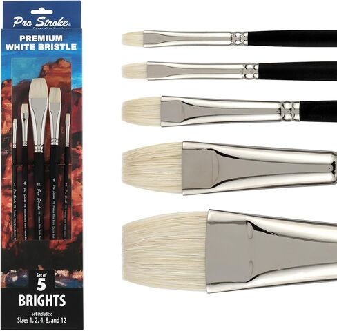 Creative Mark Mark Pro Stroke Premium White Chungking Hog Bristle Artist Paint Press - Flats مجموعة من 5 - فرشاة خشور طبيعية مع مقبض اللمس الناعم للزيوت ، والألوان المائية ، والأكريليك ، والألكينز ، والكازينز in Kuwait