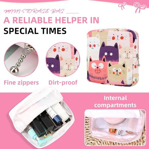 Sanitary Napkin Storage Bag,Period Bag,Portable Period Bag for Teen Pads Sanitary Napkins Small Tampons First Period Gifts for School Hygiene Bags Travel Containers (Cat) in Saudi Arabia