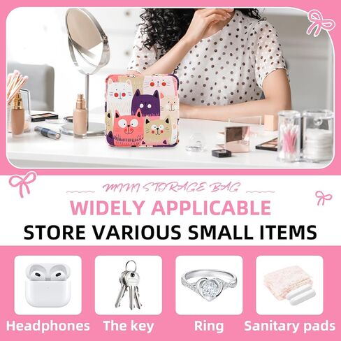 Sanitary Napkin Storage Bag,Period Bag,Portable Period Bag for Teen Pads Sanitary Napkins Small Tampons First Period Gifts for School Hygiene Bags Travel Containers (Cat) in Saudi Arabia