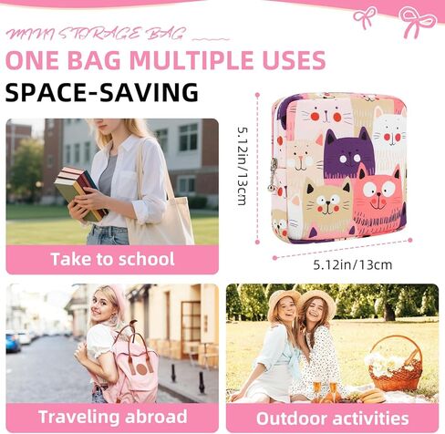 Sanitary Napkin Storage Bag,Period Bag,Portable Period Bag for Teen Pads Sanitary Napkins Small Tampons First Period Gifts for School Hygiene Bags Travel Containers (Cat) in Saudi Arabia