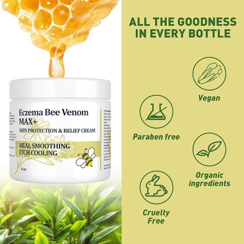High Strength Bee Venom Cream, Dyshidrotic Eczema Ointment, Heat Rash, Itching, Eczema, Psoriasis, Leg, Stomach, Foot, Hand, Irritated Skin, All Age Care in Saudi Arabia