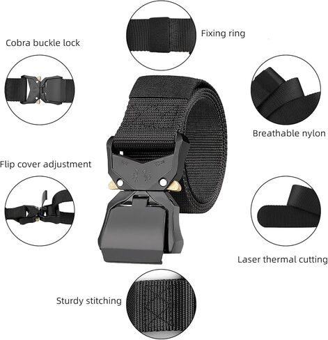Belts for Men with Heavy-Duty Quick Release Buckle, Men's Military Stretch Nylon Web Belt for Hiking Work-Black in Saudi Arabia