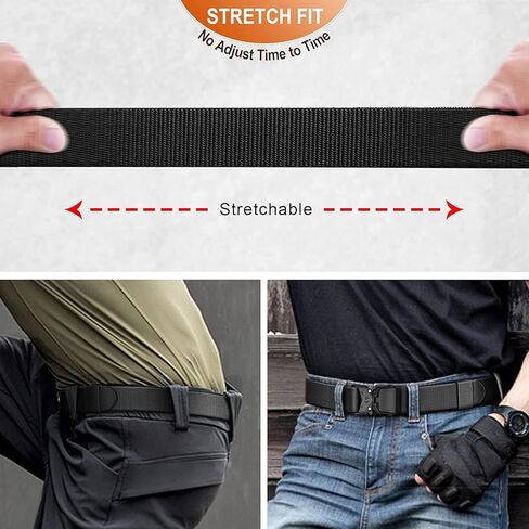 Belts for Men with Heavy-Duty Quick Release Buckle, Men's Military Stretch Nylon Web Belt for Hiking Work-Black in Saudi Arabia