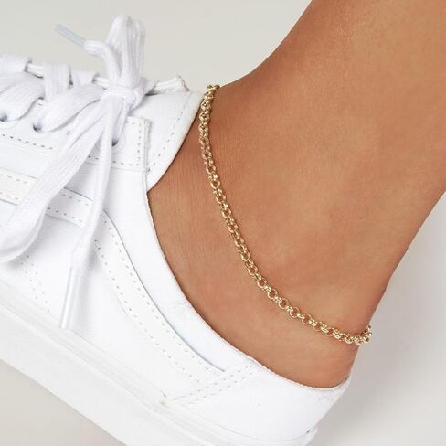 JEWELHEART 14K Gold Anklets For Women - 14K Real Gold Rolo Link Chain Ankle Bracelet - Dainty Foot Chain Bracelet in Saudi Arabia