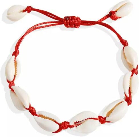 Women Colorful Cowrie Shell Braided Rope Summer Beach Bracelet Anklet Jewelry-Red in Saudi Arabia