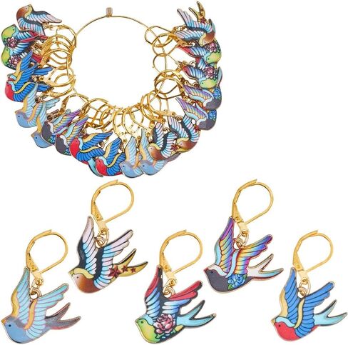 Sunnyclue 1 Box 18PCS 6 أنماط سحر غرزة سحر الطيور مع قفل كميات كبيرة ملونة سبيكة مينا الطيور سحر الكروشيه الكروشيه ليفراك لوكيتوش اللحف النسيج سستوري سوستوريا in Kuwait