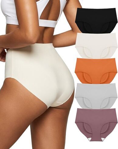Womens Seamless High-Waisted Briefs No Show Underwear, Tagless Moisture Wicking, Full Coverage Ladies Panties 5 Pack in Saudi Arabia
