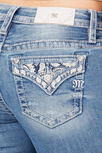 Miss Me Women's Exposed Paisley Faux Flap Pockets High-Rise Wide Leg Jeans in Saudi Arabia