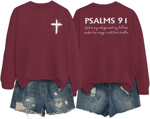 Women Christian Sweatshirt Psalms 91 Jesus Sweatshirts Religious Faith God Inspirational Pullover Oversized Tops in Saudi Arabia