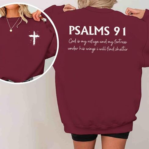 Women Christian Sweatshirt Psalms 91 Jesus Sweatshirts Religious Faith God Inspirational Pullover Oversized Tops in Saudi Arabia