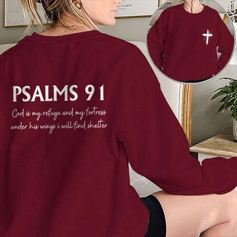 Women Christian Sweatshirt Psalms 91 Jesus Sweatshirts Religious Faith God Inspirational Pullover Oversized Tops in Saudi Arabia