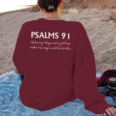 Women Christian Sweatshirt Psalms 91 Jesus Sweatshirts Religious Faith God Inspirational Pullover Oversized Tops in Saudi Arabia