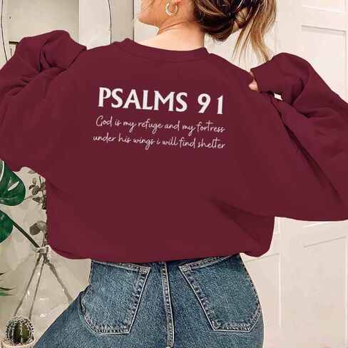 Women Christian Sweatshirt Psalms 91 Jesus Sweatshirts Religious Faith God Inspirational Pullover Oversized Tops in Saudi Arabia