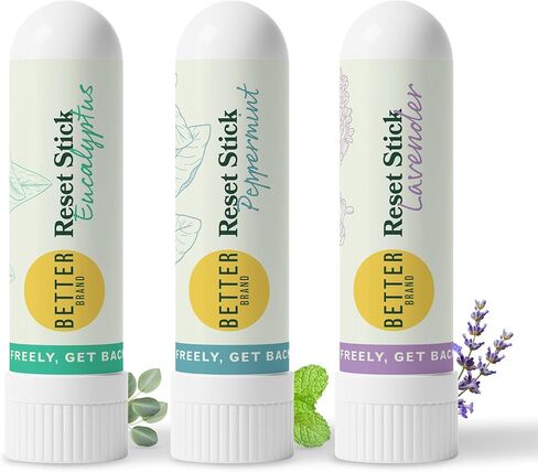مجموعة عصا إعادة الضبط الثلاثية من Betterbrand - جهاز استنشاق طبيعي للأنف لتخفيف الاحتقان، والنعناع والأوكالبتوس والعلاج العطري باللافندر، غير طبي، ودعم الجيوب الأنفية مناسب للسفر - عبوة من 3 قطع in Kuwait