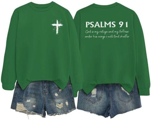 Women Christian Sweatshirt Psalms 91 Jesus Sweatshirts Religious Faith God Inspirational Pullover Oversized Tops in Saudi Arabia