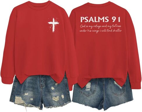 Women Christian Sweatshirt Psalms 91 Jesus Sweatshirts Religious Faith God Inspirational Pullover Oversized Tops in Saudi Arabia