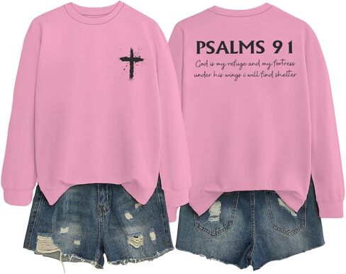 Women Christian Sweatshirt Psalms 91 Jesus Sweatshirts Religious Faith God Inspirational Pullover Oversized Tops in Saudi Arabia