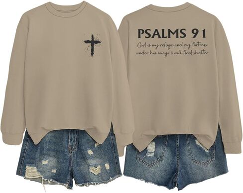 Women Christian Sweatshirt Psalms 91 Jesus Sweatshirts Religious Faith God Inspirational Pullover Oversized Tops in Saudi Arabia