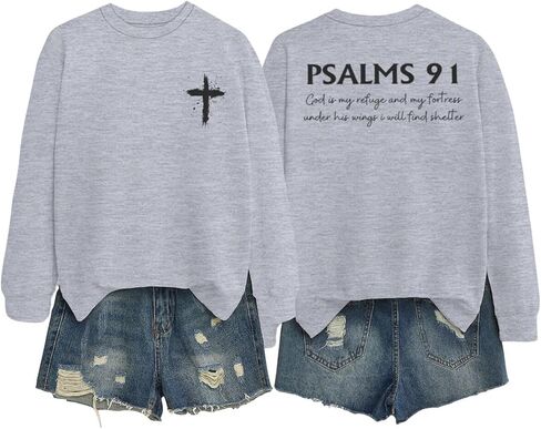 Women Christian Sweatshirt Psalms 91 Jesus Sweatshirts Religious Faith God Inspirational Pullover Oversized Tops in Saudi Arabia