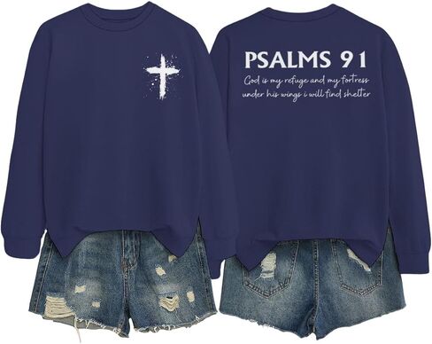 Women Christian Sweatshirt Psalms 91 Jesus Sweatshirts Religious Faith God Inspirational Pullover Oversized Tops in Saudi Arabia
