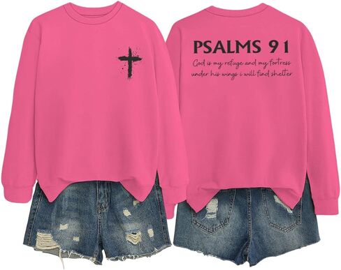 Women Christian Sweatshirt Psalms 91 Jesus Sweatshirts Religious Faith God Inspirational Pullover Oversized Tops in Saudi Arabia